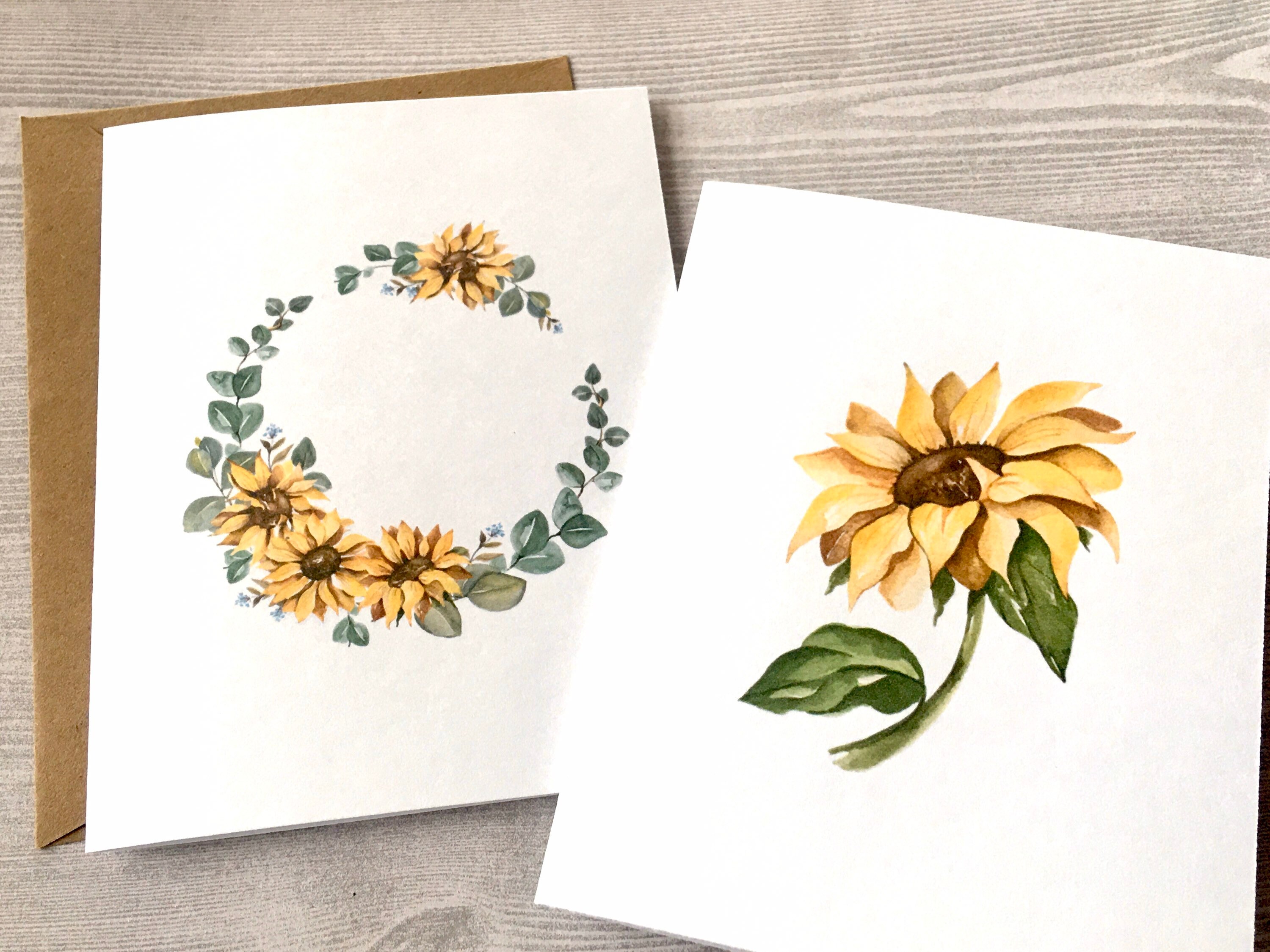 8ct Sunflower Card Set 1, Watercolor Sunflower Cards, Blank Cards ...