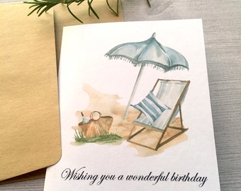 Watercolor Beach Birthday Card, Personalized Birthday Card, Watercolor Cards, Birthday Card Set, Handmade cards