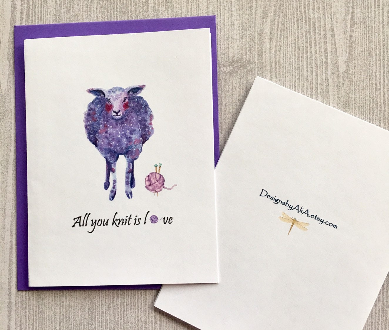 8ct Knitting Card Set, Handmade Cards, Folded Note Cards, Blank Cards ...