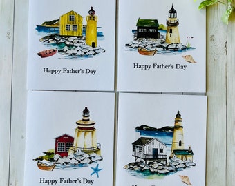 Lighthouse Fathers Day Card Set, Fathers Day Card Set, Lighthouse Theme, Watercolor Fathers Day Card, Card Set, Handmade cards