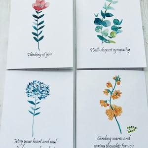 Sympathy Card Set, Watercolor Floral Cards, Encouragement Cards, Single Stems, Handmade Card Set, Thinking of you cards, DesignsbyAliA