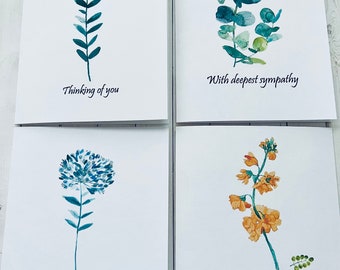 8ct Sympathy Card Set, Watercolor Floral Cards, Encouragement Cards, Single Stems, Handmade Card Set, Thinking of you cards, DesignsbyAliA