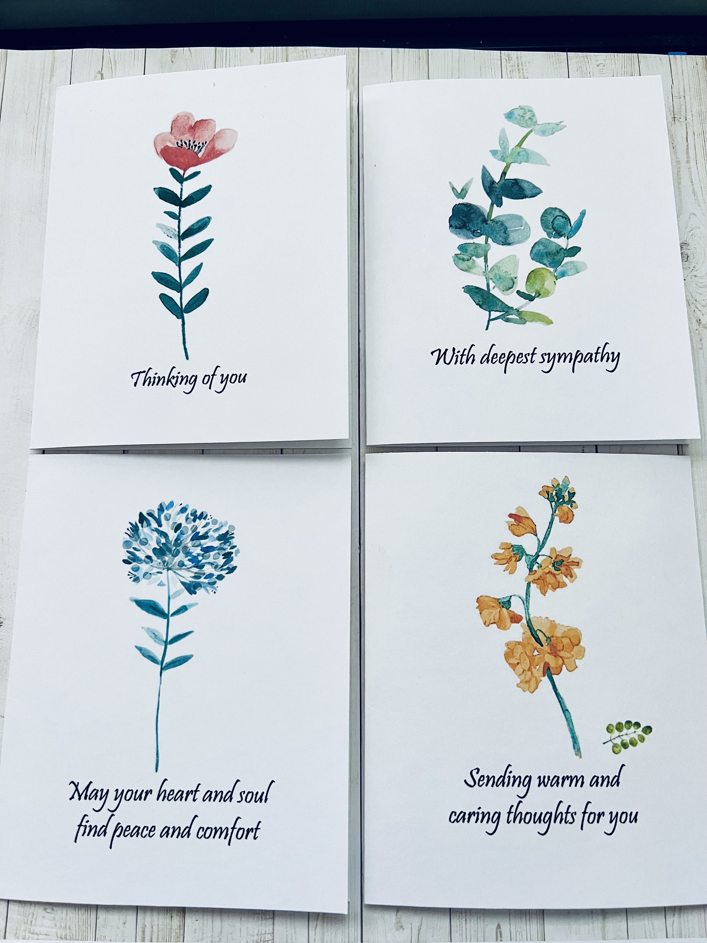 Sympathy Card Set, Watercolor Floral Cards, Encouragement Cards, Single Stems, Handmade Card Set, Thinking of you cards, DesignsbyAliA