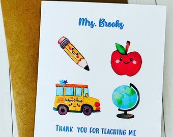 Teacher Thank You Card, Personalized Teacher Appreciation Card, Teacher Card Set, Handmade Card by DesignsbyAliA