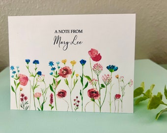 8ct Florals Personalized Stationery Set, Folded Note Cards, Blank Cards, Watercolor Stationary, Handmade cards, DesignsbyAliA