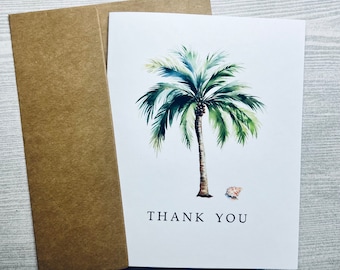 Palm Tree Thank You card, Palm Tree Appreciation Card, Beach Thank You,  Tropical Thank You card set, Watercolor Cards, Handmade cards