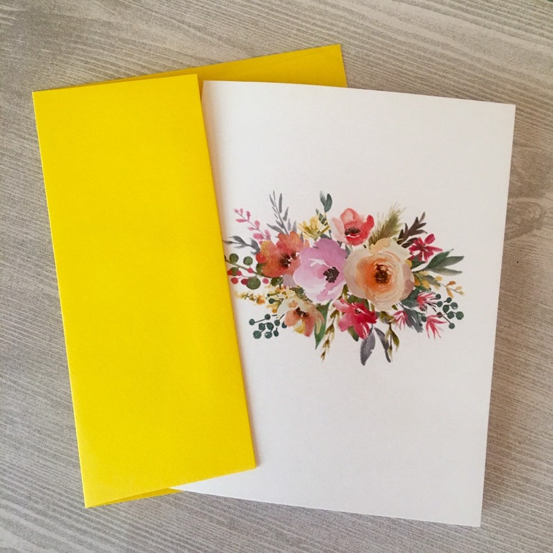 8ct Watercolor Floral Card Assortment, Folded Card Set, Watercolor Note ...