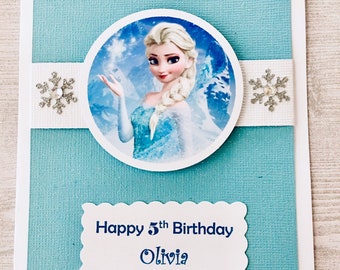 Elsa Inspired Birthday Card, Free Personalize, Frozen Card, Disney Frozen Card, Elsa Card, Handmade by Designs by AliA