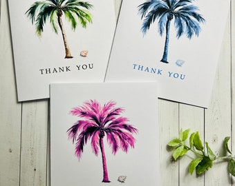 Palm Tree Thank You card, 3 Color Choices, Palm Tree Appreciation Card, Beach Thank You,  Tropical Thank You card set, Watercolor cards