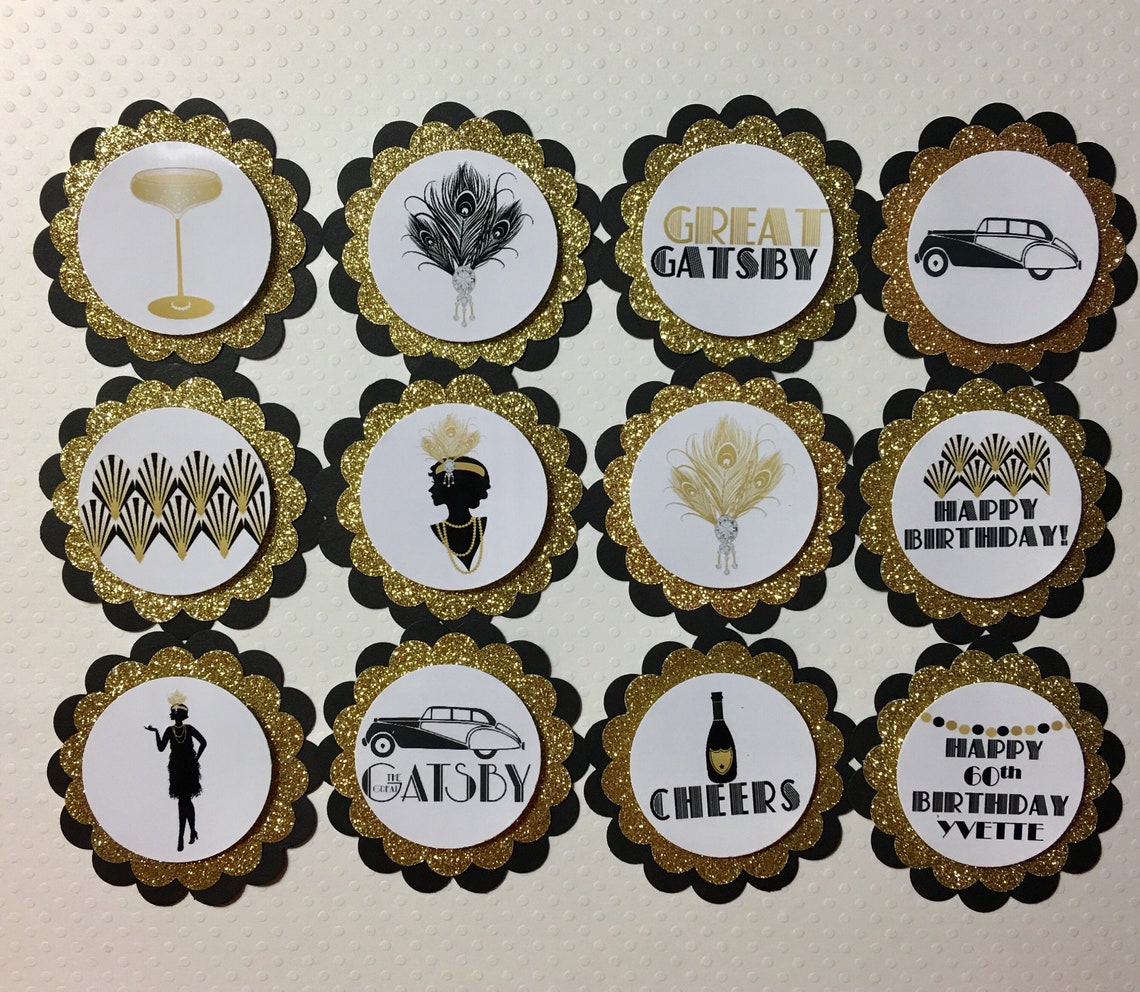 Gatsby Party Cupcake Toppers New Years Tags Great Gatsby - Etsy