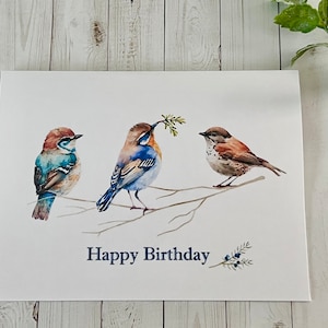 Watercolor Birds Trio Birthday Card, Bird Cards, Birthday Card for Him, Handmade Card Set, Nature Cards, Handmade cards by DesignsbyAliA