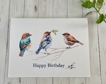 Watercolor Birds Trio Birthday Card, Bird Cards, Birthday Card for Him, Handmade Card Set, Nature Cards, Handmade cards by DesignsbyAliA