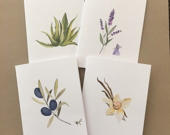 8ct Watercolor Herbs Card Assortment, Folded Card Set, Watercolor Note Cards, Nature Cards, Handmade cards by DesignsbyAliA