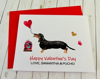 Dachshund Valentine Card, Personalized Valentine Card, Black Dachshund Valentine’s Day Card, Valentine Card Set, Watercolor Dog Cards