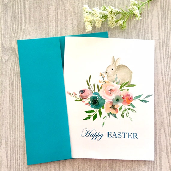 Handmade Watercolour Bunny Greetings Card - Blue Handmade Watercolour Bunny Greetings Card - Blue