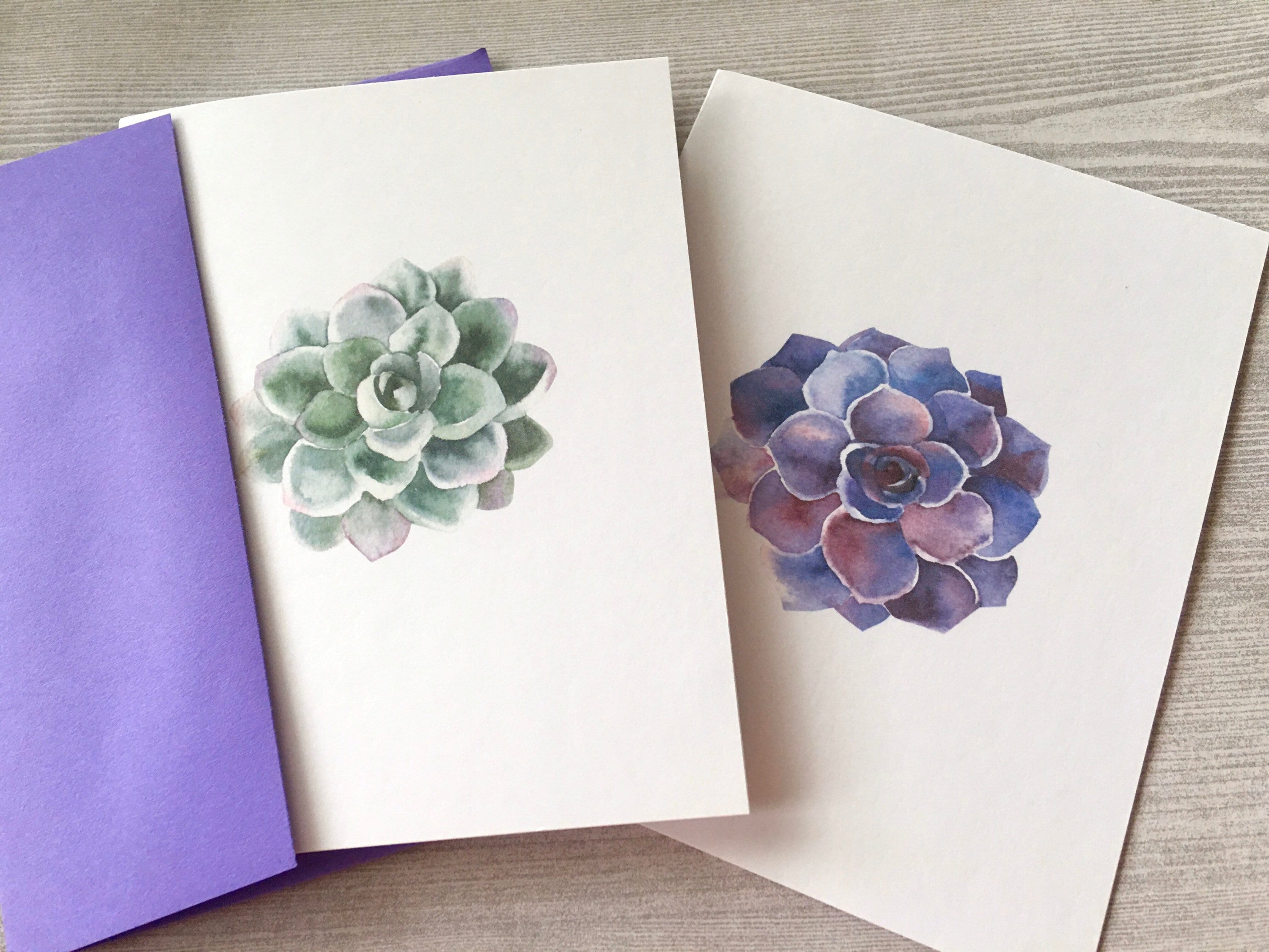 Succulent Card Set 2, Folded Note Cards, Blank Cards, Succulent Cards ...