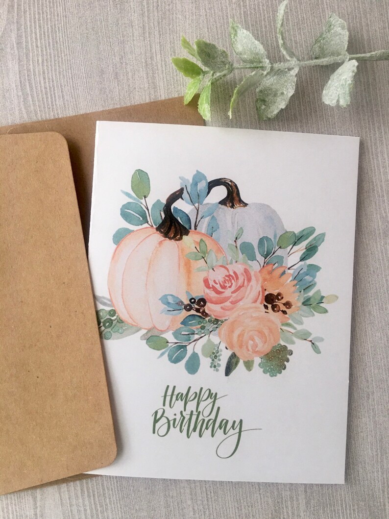 Birthday Pumpkins Card Set, Watercolor Pumpkins Birthday Cards, Watercolor Birthday Cards Assortment, Fall Birthday cards, Handmade image 8