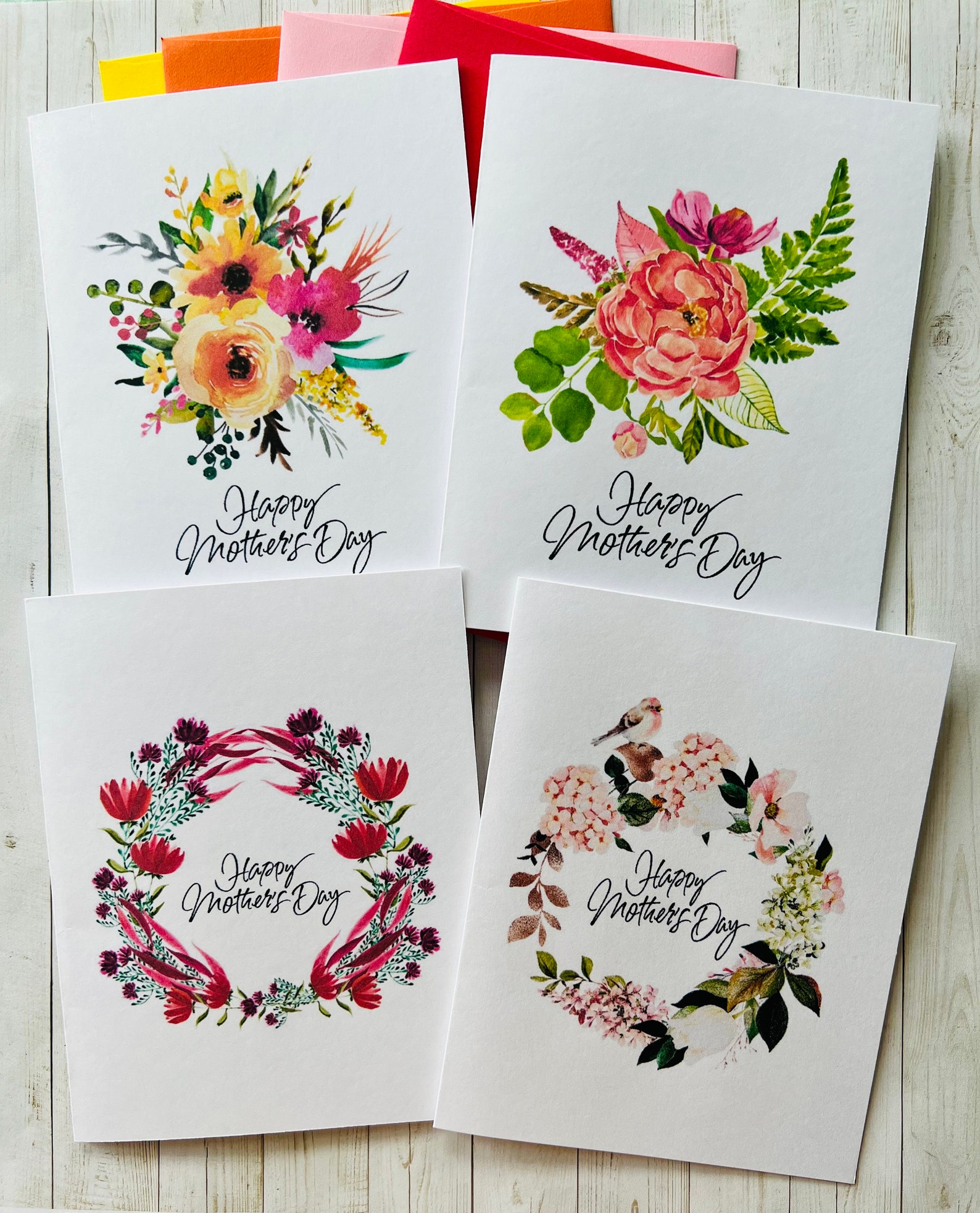 Mothers Day Card Set, Assorted Cards, Watercolor Flowers Mother’s Day ...