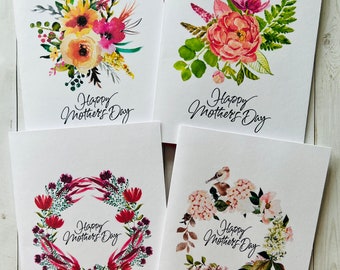 Mothers Day Card Set, Assorted Cards, Watercolor Flowers Mother’s Day Cards, Watercolor Mother’s Day Cards Assortment, Handmade cards