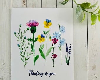 Wildflowers Thinking of you Card, Flowers Friemdship Card, Watercolor Flower Cards, Get Well card, Sympathy card Handmade cards