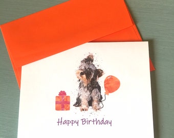 Cute Terrier Birthday Card, Dog Personalized Cards,  Birthday card for dog, Yorkie Birthday, Watercolor Dog Cards, Handmade card