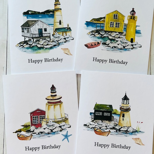 Lighthouse Birthday Card Set, Watercolor Birthday Cards, Lighthouse Cards Assortment, Birthday card for Him, Birthday Cards for Men