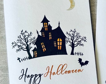 Haunted House Halloween Card, Halloween Card Set, Halloween Notecards, Fun Halloween Cards, Handmade Cards, Watercolor Halloween Card
