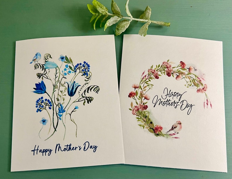 Mothers Day Card Set, Watercolor Flowers With Bird Mother’s Day Cards ...