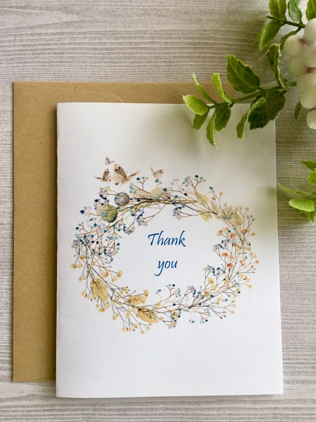 Wildflowers Wreath Thank You Card, Watercolor Flowers Thank You Card ...