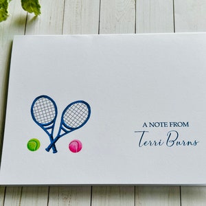 8ct Tennis Personalized Stationery Set, Folded Note Cards, Blank Cards, Watercolor Stationery, Tennis Stationery, Handmade by DesignsbyAliA