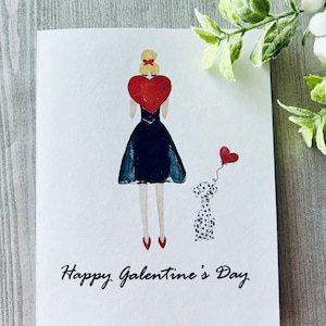 Galentines Day Card, Girl with Dalmatian Dog, Watercolor Valentine Cards, Valentine’s Day Card Set, Watercolor Girl Valentine Cards