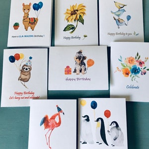 8ct Birthday Card Set, Assorted Cards, Watercolor Birthday Cards, Watercolor Birthday Cards Assortment, Handmade cards