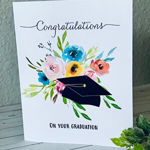 Graduation Card Cursive Graduation Card for Girl, for Her, Graduation Cap With Flowers ...