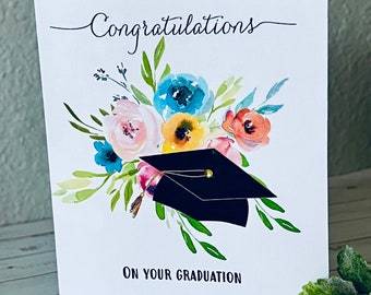 Graduation Card for Girl, For Her, Graduation Cap with Flowers, Graduation Cards, Graduation Card Set, Handmade Cards by DesignsbyAliA