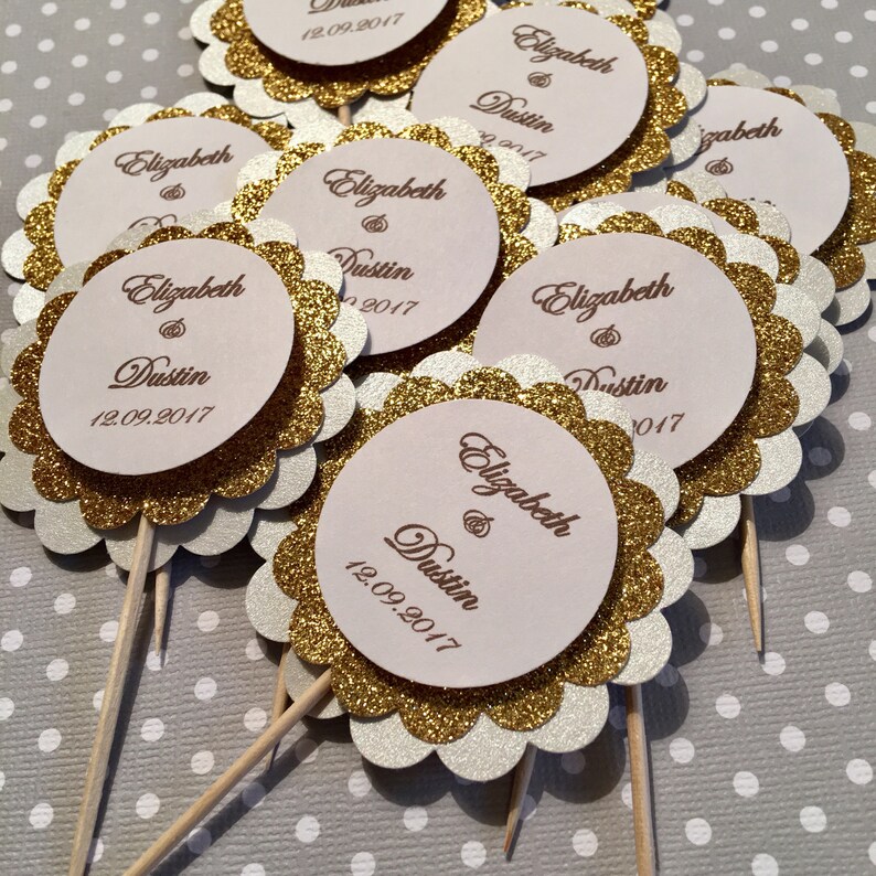 12ct White and Gold Cupcake Toppers PERSONALIZED Cupcake Etsy