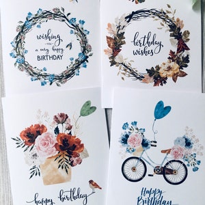 Birthday Card Set, Watercolor Birthday Cards, Cottage Cards Assortment, Fall Birthday cards, Handmade Cards