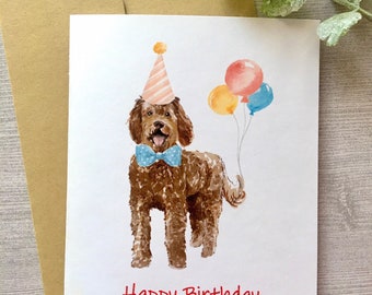 Labradoodle Birthday Card, PERSONALIZED Card, Dog Birthday Card, Birthday card for dog, Watercolor Dog, Handmade card, DesignsbyAliA