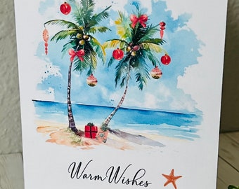 Tropical Christmas Cards, Personalized Christmas Cards, Palm Tree Christmas Cards, Florida Holiday Card, Handmade Cards