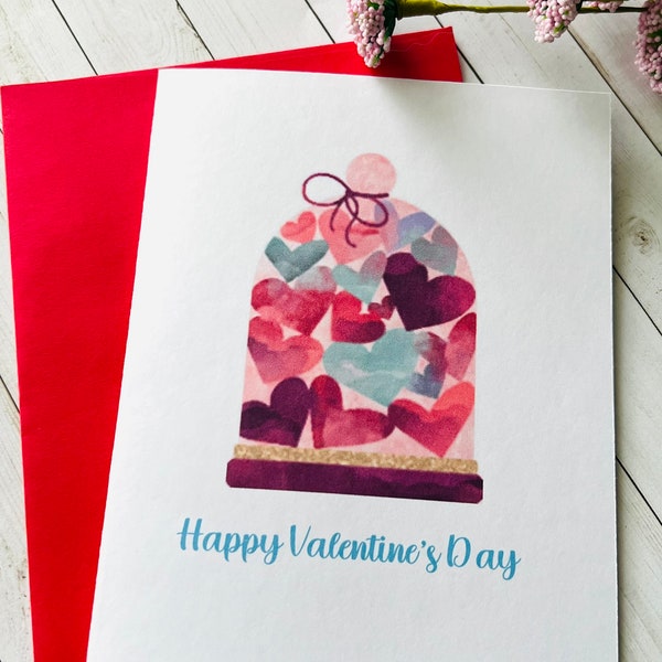 Jar of Hearts Valentine Card, Personalized Valentine Card, Watercolor Valentines Day Card, Valentine Card Set, Handmade Cards