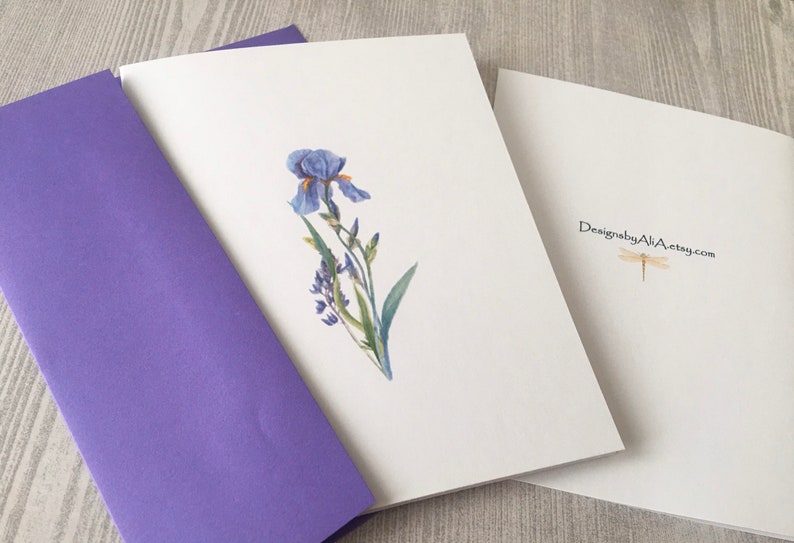 8ct Iris Card Set, Watercolor Iris Note Cards, Blank Cards, Purple Iris Cards, Watercolor Cards, Handmade cards, DesignsbyAliA image 7