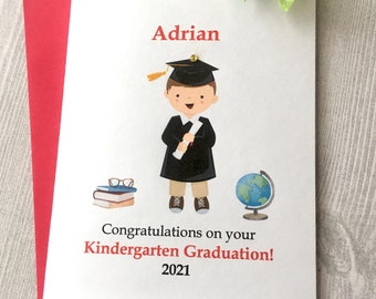 Personalized Kindergarten Graduation Card, Choose Hair or Skin Color Graduation Card for Boy, Handmade Card by DesignsbyAliA