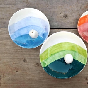 Handmade Pottery Incense Holder: Wave Design Smudging Dish