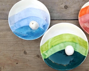 Handmade Pottery Incense Holder: Wave Design Smudging Dish