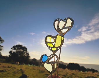 Estaca para plantas de vitral en forma de corazón, color blanco aguamarina, verde, para amantes de las plantas de interior, decoración para ventanas, atrapasoles, maceta para suculentas.