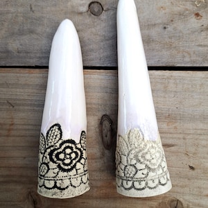 White and black ceramic ring cone holder, lace goth burlesque ring stacker storage display Mother&#39;s day gift