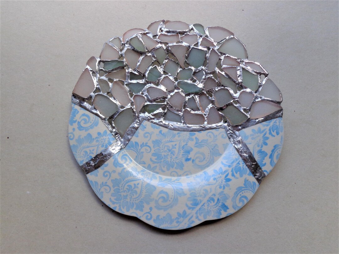 Forget Me Not Mixed Media Art Plate, Ombre Blue Decorative Pottery Sea ...