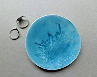 Turquoise Mandala Ceramic Trinket Dish: Copper Ring & Jewelry Holder