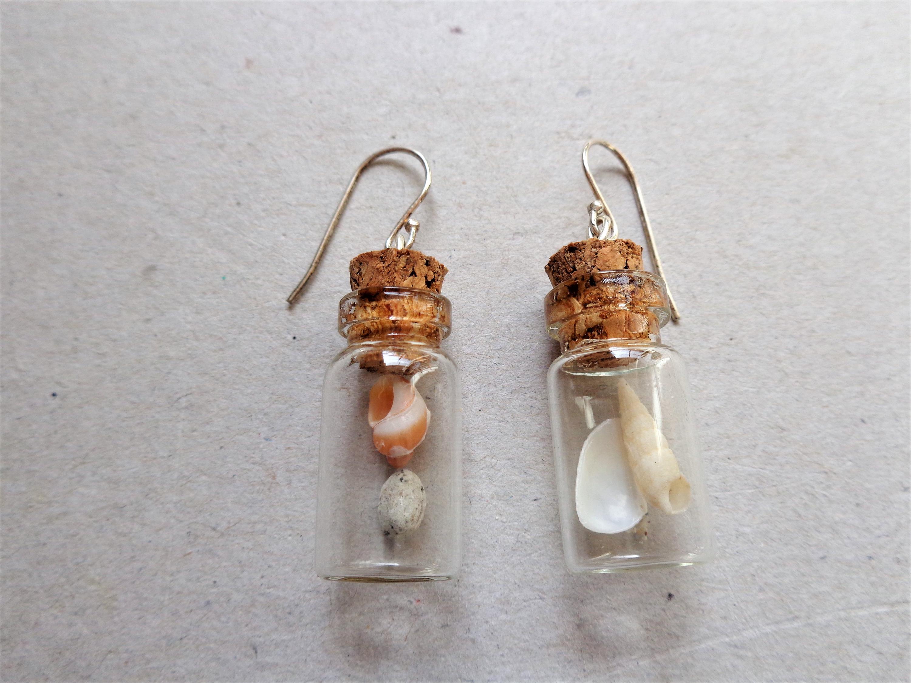 Beach in the bottle Terrarium Earrings: Sterling Silver, Australian Seashells