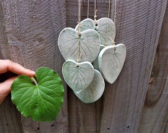 Ceramic leaf wind chime, botanical leaves pottery outdoor garden decoration, organic porch verandah windchime terrace loggia hanging mobile