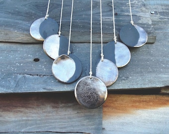 Moon Phases Ceramic Wind Chime, Gold Ombre Glaze, Driftwood Hanger